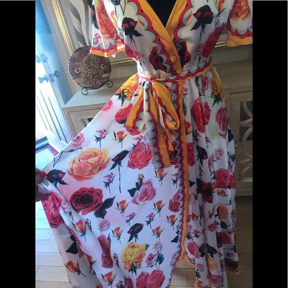 LAST ☝️Sz S  🌹 Roses Peep Leg Bardot Maxi Dress - Picture 4 of 8